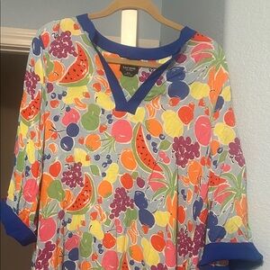 kate spade Vibrant Multicolor Fruit-Print V-Neck Nightgown  with Blue Trim